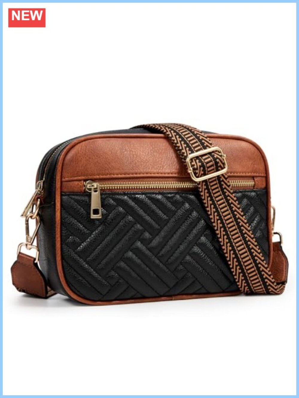 Vegan Leather Quilted Crossbody Bag Adjustable Strap Small Purse